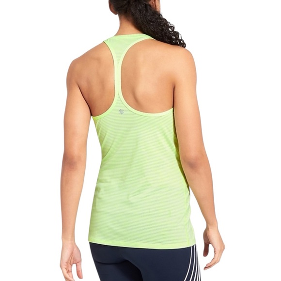 Athleta High Neck Shadow Stripe Chi Tank Neon Green Racetrack Size Small - Picture 1 of 8